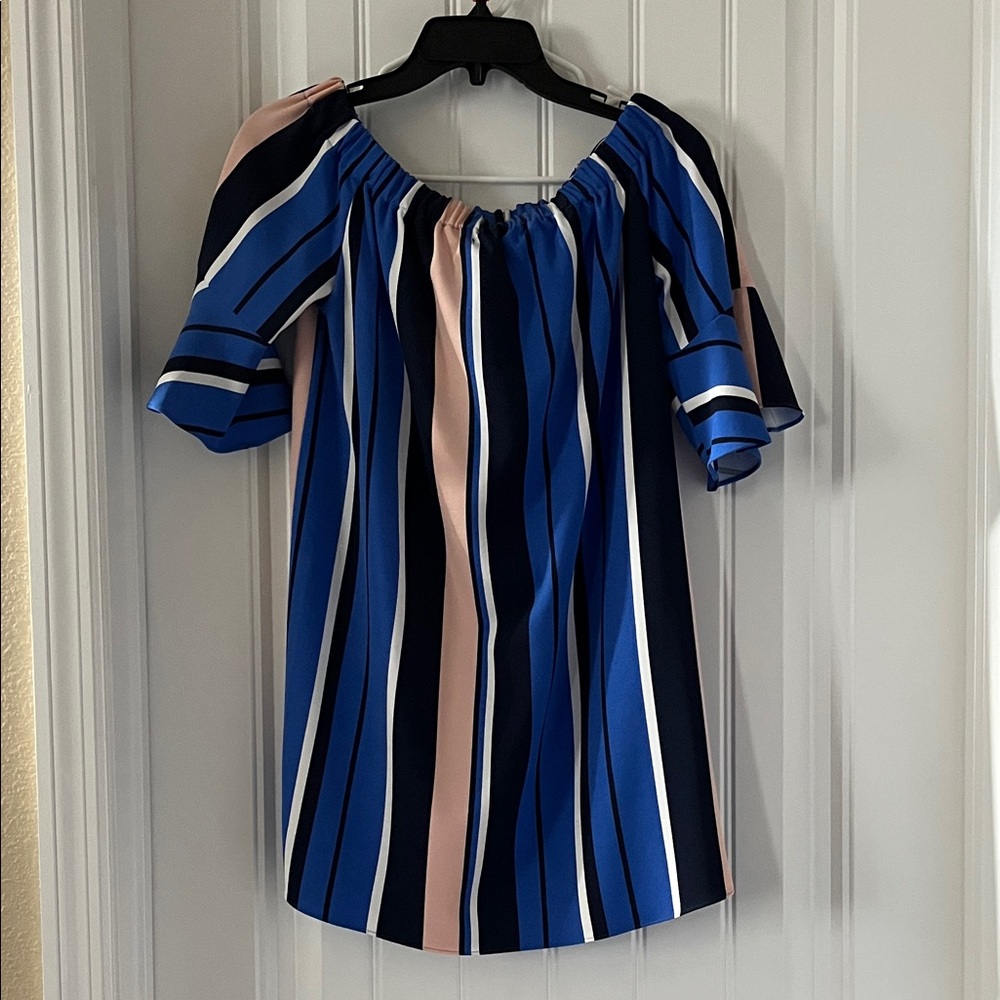 Romeo & Juliet Couture Blue and Pink Striped Blouse